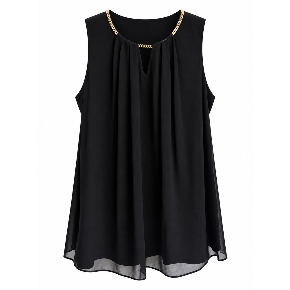 Calvin Klein NWT 0X Black Chiffon Chain Neck Sleeveless Top Glam